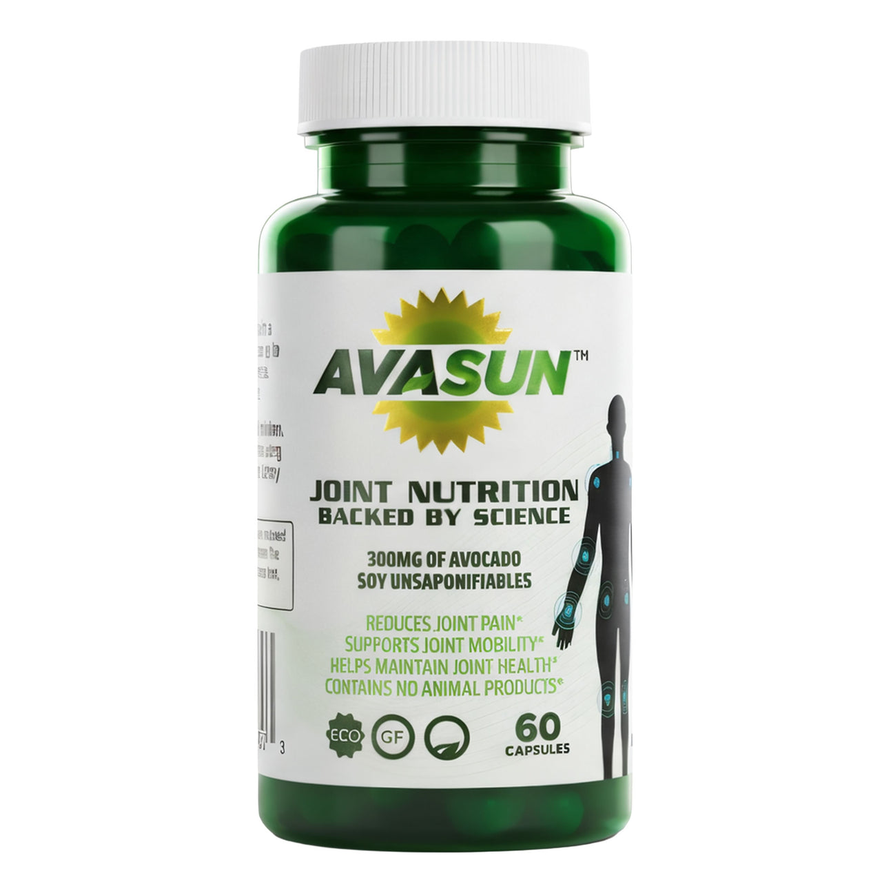 AvaSun Joint Health Support Supplement, Backed by Science, Avocado Soy Unsaponifiable, 300Mg ASU, Plant Based, Dairy Free, Gluten Free, Non-GMO, 60 Daily Capsules per Bottle